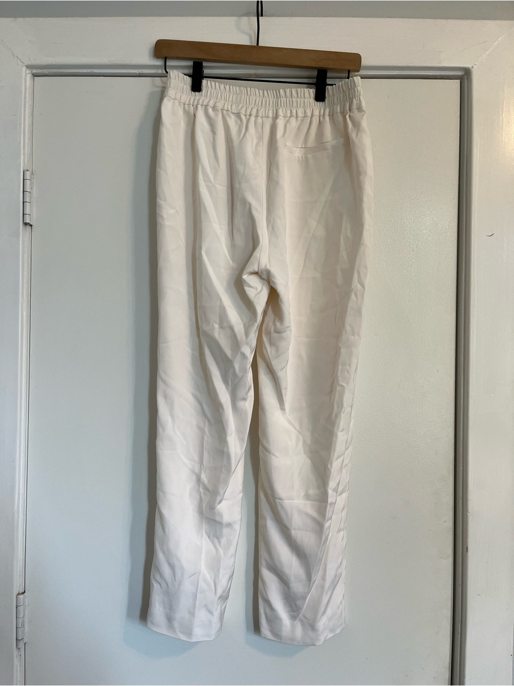 Valentina Kova cream Elastic-Waist Straight Trousers work size 10 silk off white - Picture 2 of 4